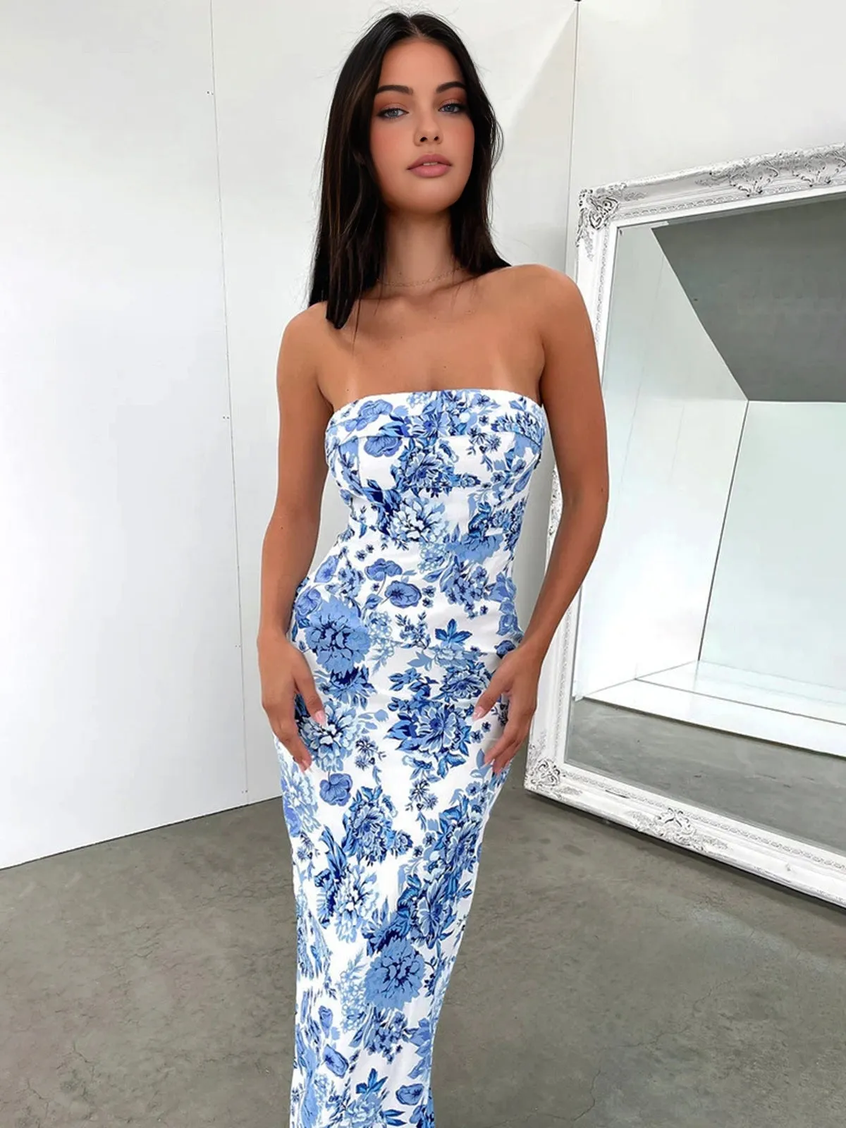 Multi Floral Graceful Split Long Dress