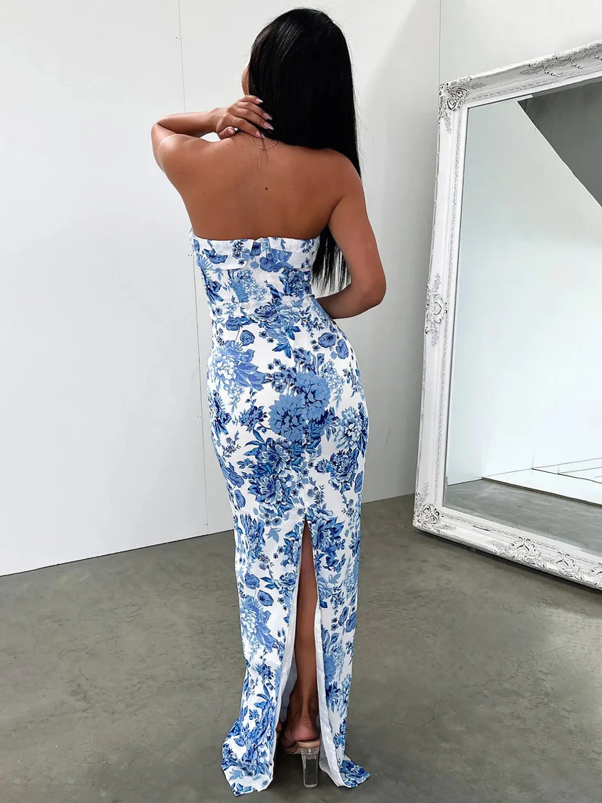 Multi Floral Graceful Split Long Dress