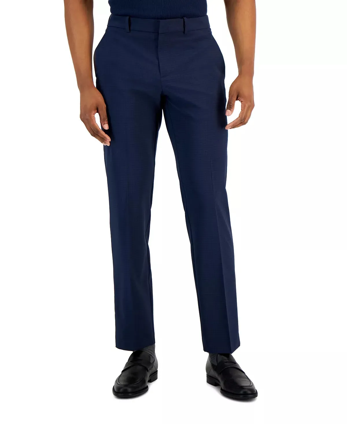 Perry Ellis Mens Modern Fit Woven Plaid Dress Pants Blue 38 x 30