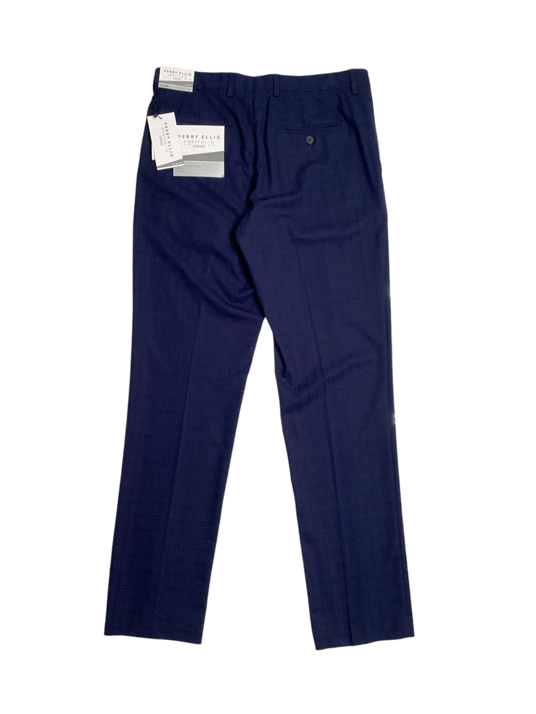Perry Ellis Portfolio Mens Slim Fit Solid Stretch Dress Pants Navy 31 x 32