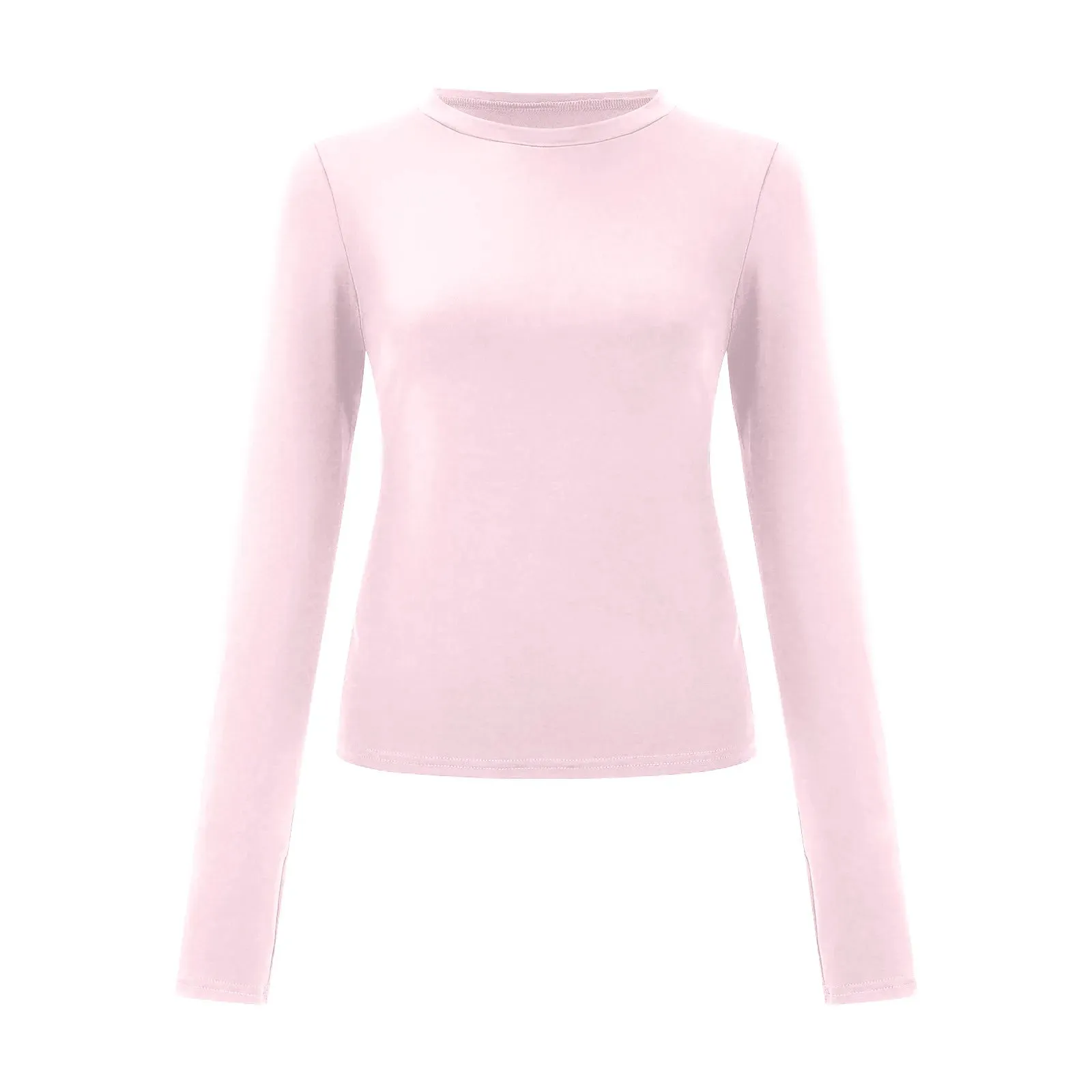 Pink Long Sleeve T-shirt Women 2024 Spring Cute White Tees Crop Top Ladies Summer Korea Y2K Causal Sexy O Neck Basic Tshirt