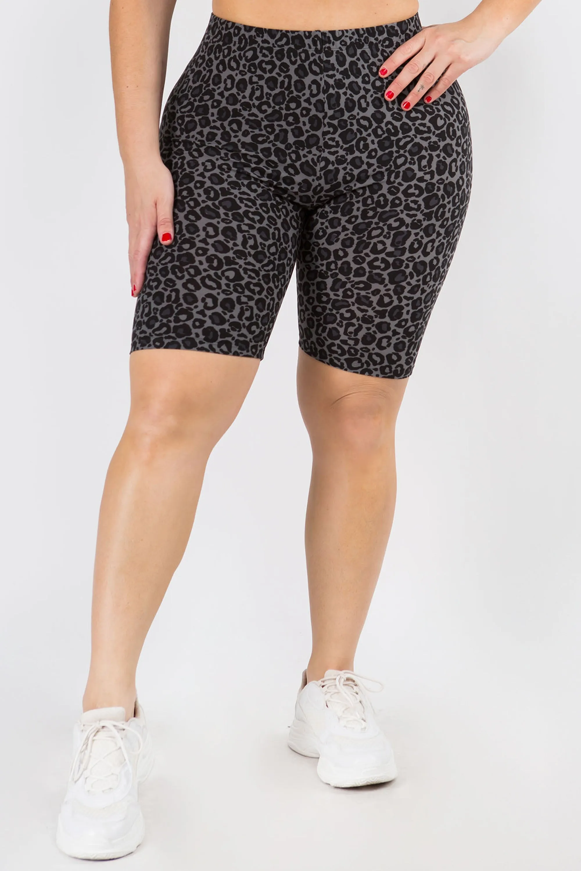 Plus Size Soft Leopard Print Biker Shorts