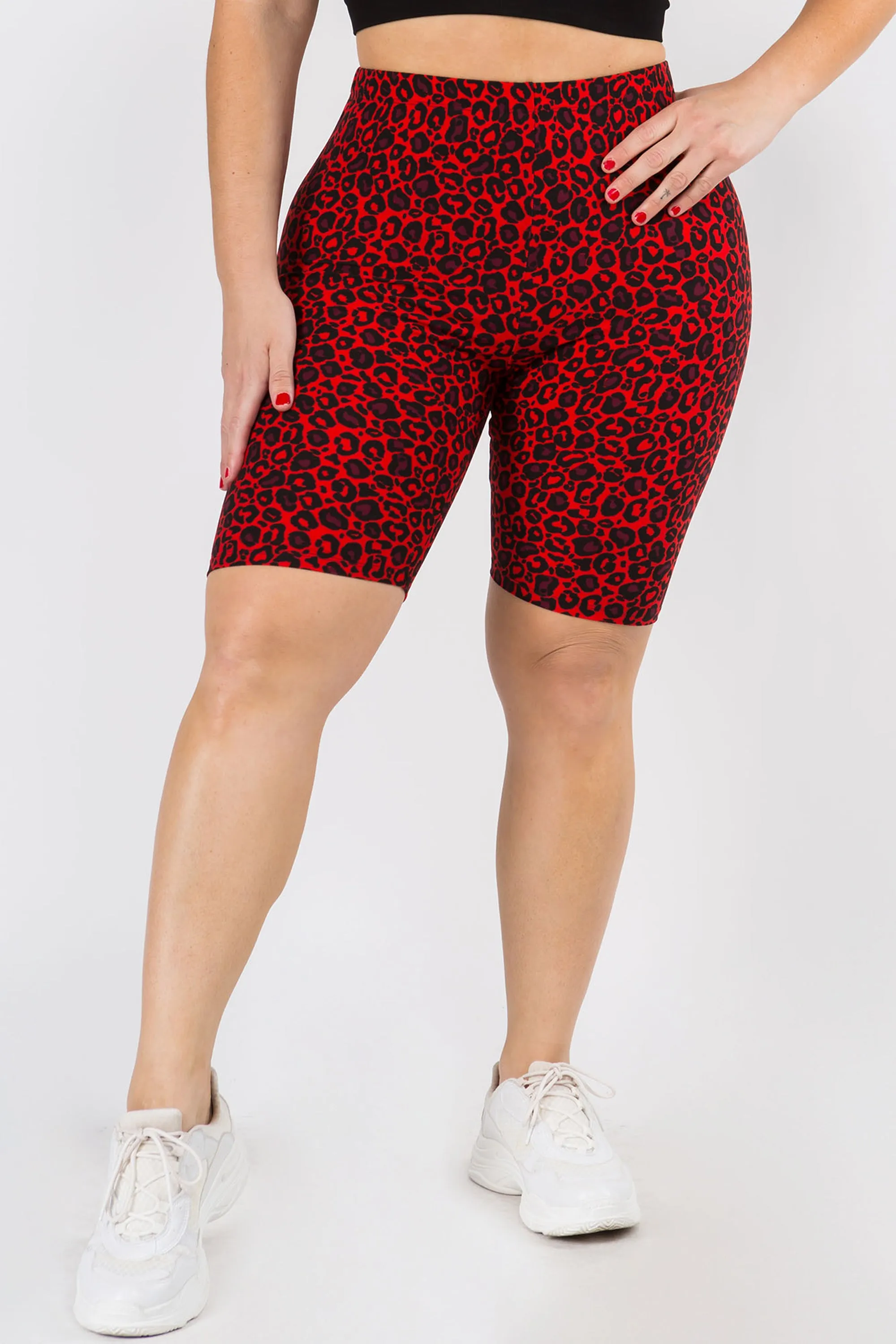 Plus Size Soft Leopard Print Biker Shorts