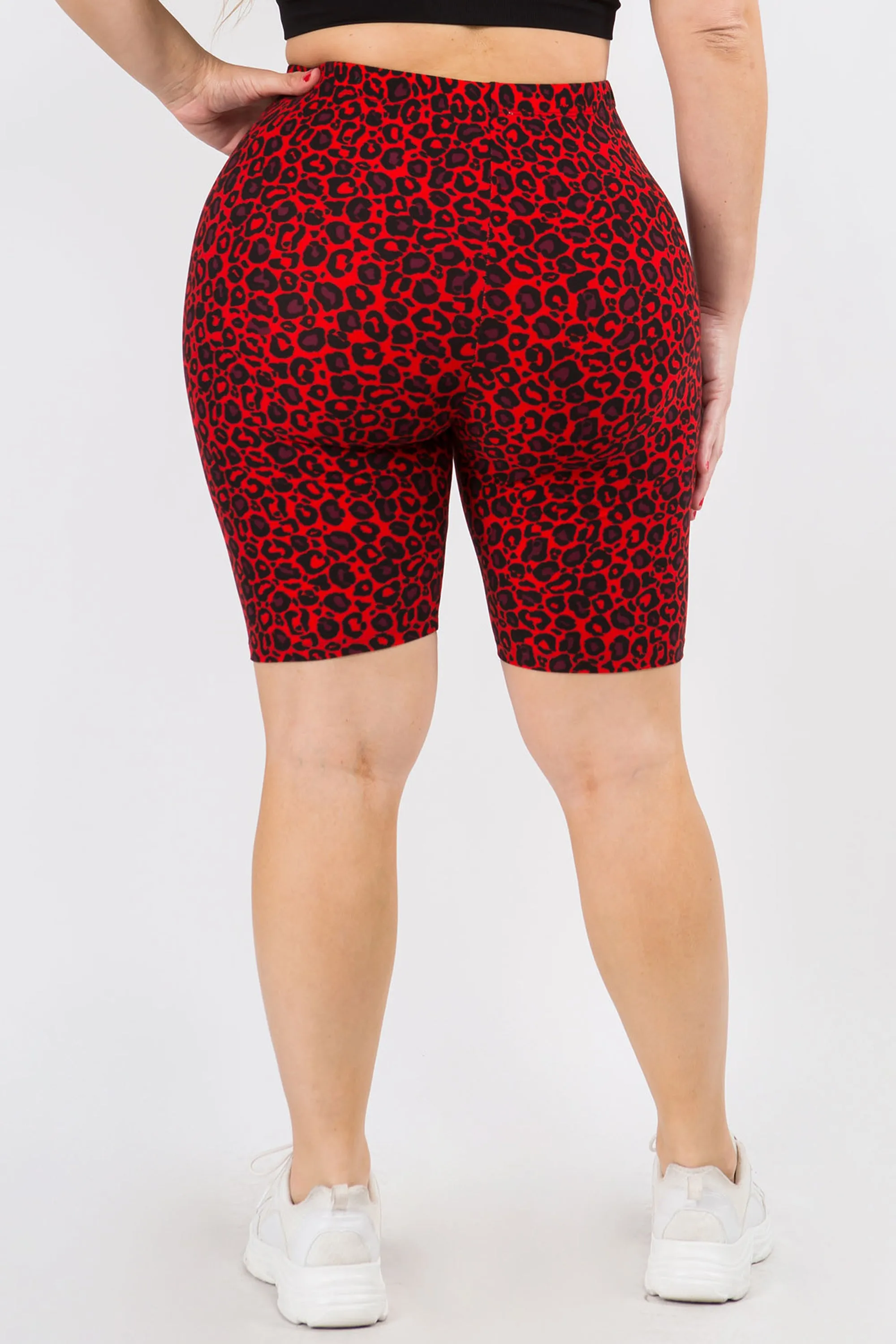 Plus Size Soft Leopard Print Biker Shorts