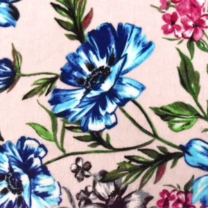 Powder Pink-Multi Floral Printed Slub Stretch Rayon Jersey Knit Fabric