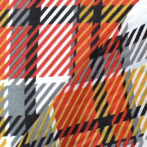 Pure Red-Dijon-Multi Plaid Printed Poly Chiffon Woven Fabric