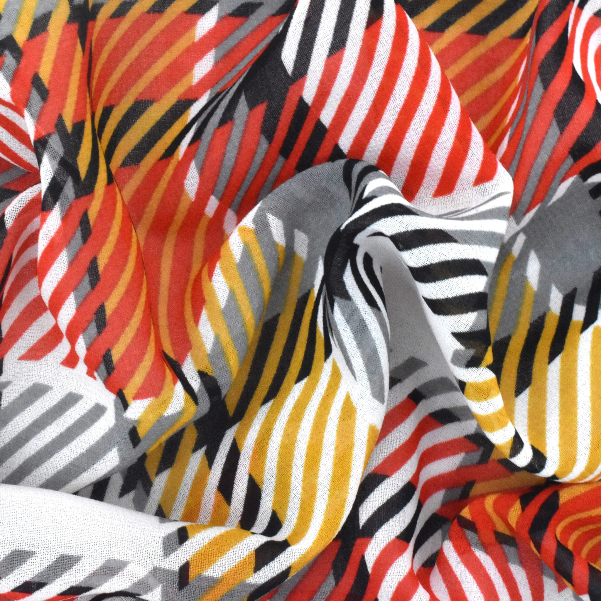 Pure Red-Dijon-Multi Plaid Printed Poly Chiffon Woven Fabric