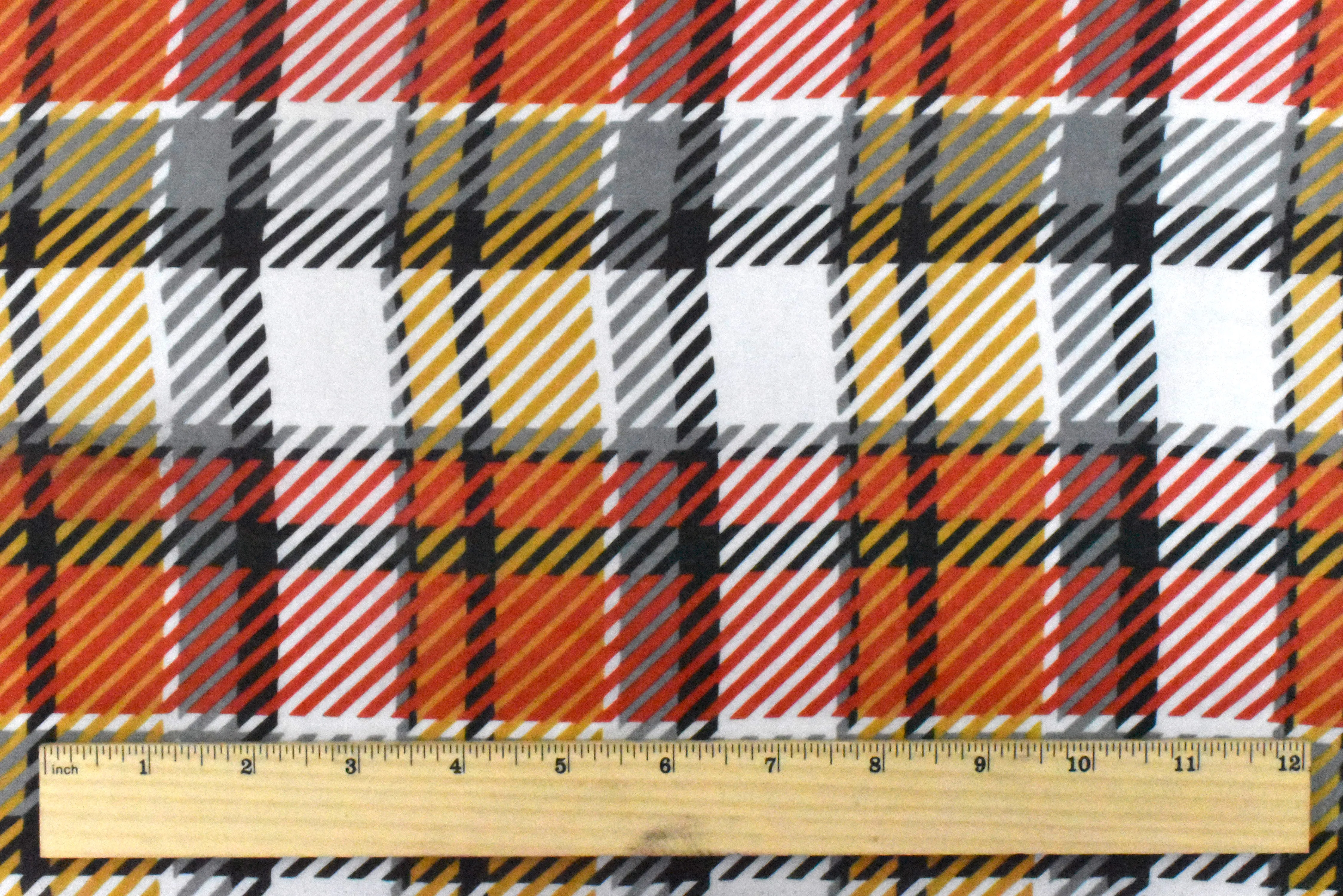 Pure Red-Dijon-Multi Plaid Printed Poly Chiffon Woven Fabric