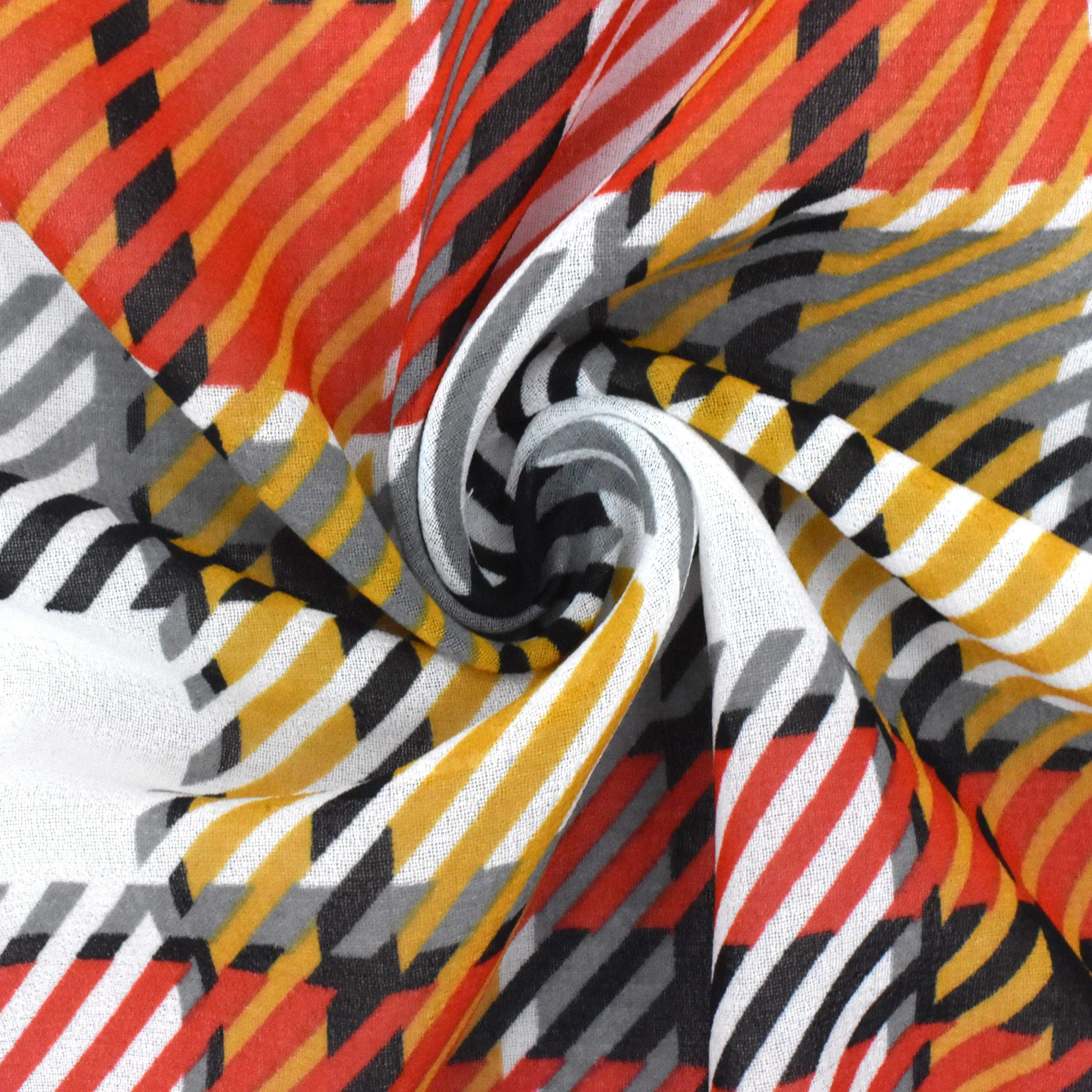 Pure Red-Dijon-Multi Plaid Printed Poly Chiffon Woven Fabric