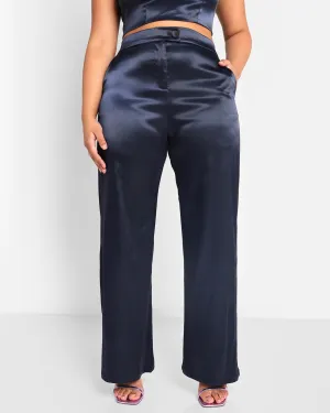 Rebdolls Women's Juliette Satin Wide Leg Pants W. Pockets | Blue