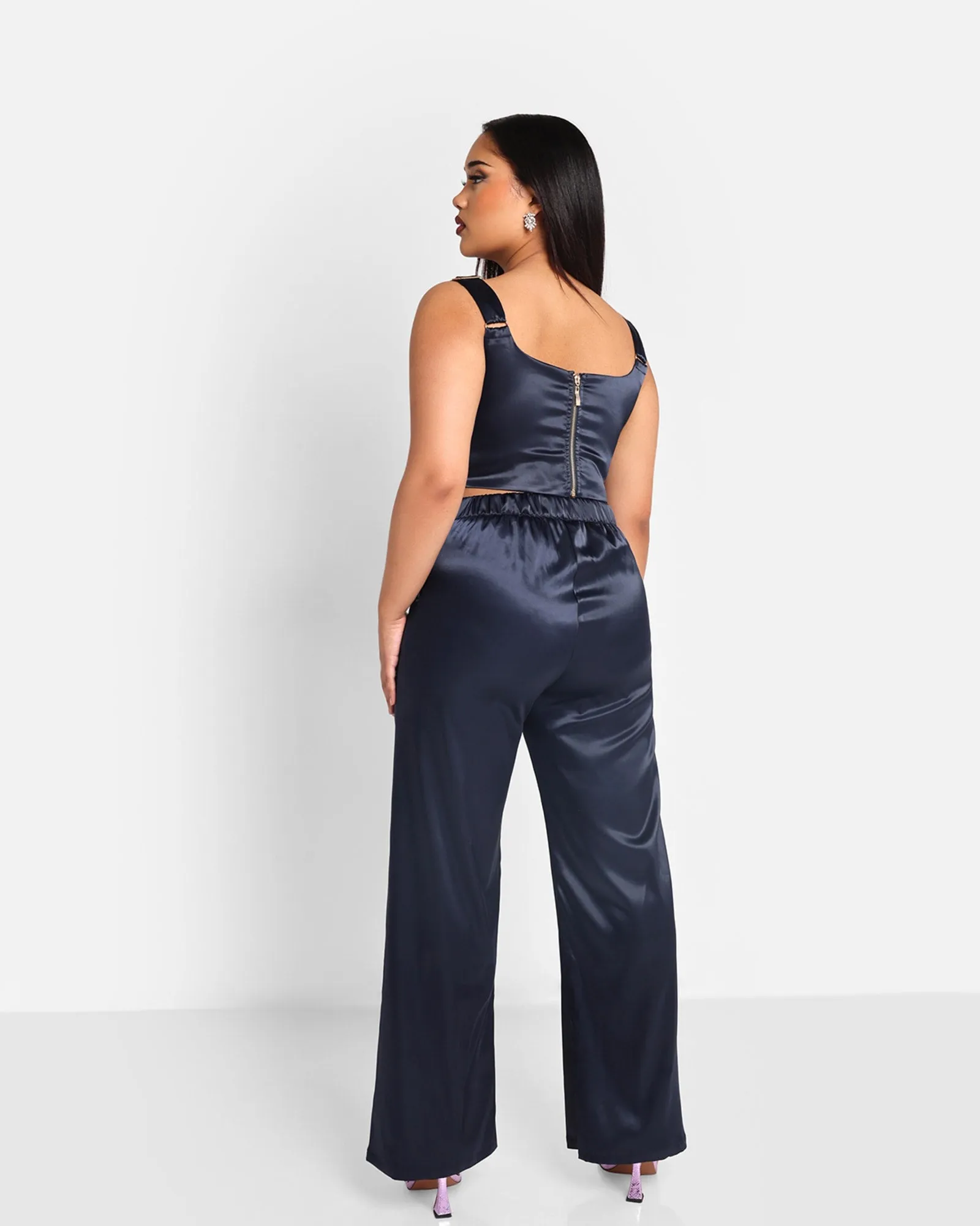 Rebdolls Women's Juliette Satin Wide Leg Pants W. Pockets | Blue