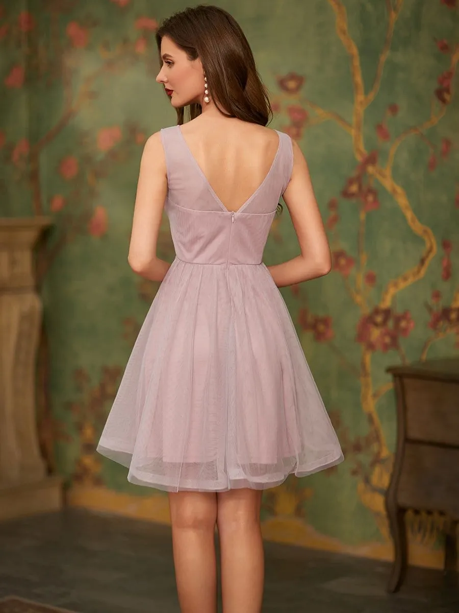 Sleeveless Round Neck See-Through Floral Prom Dresses
