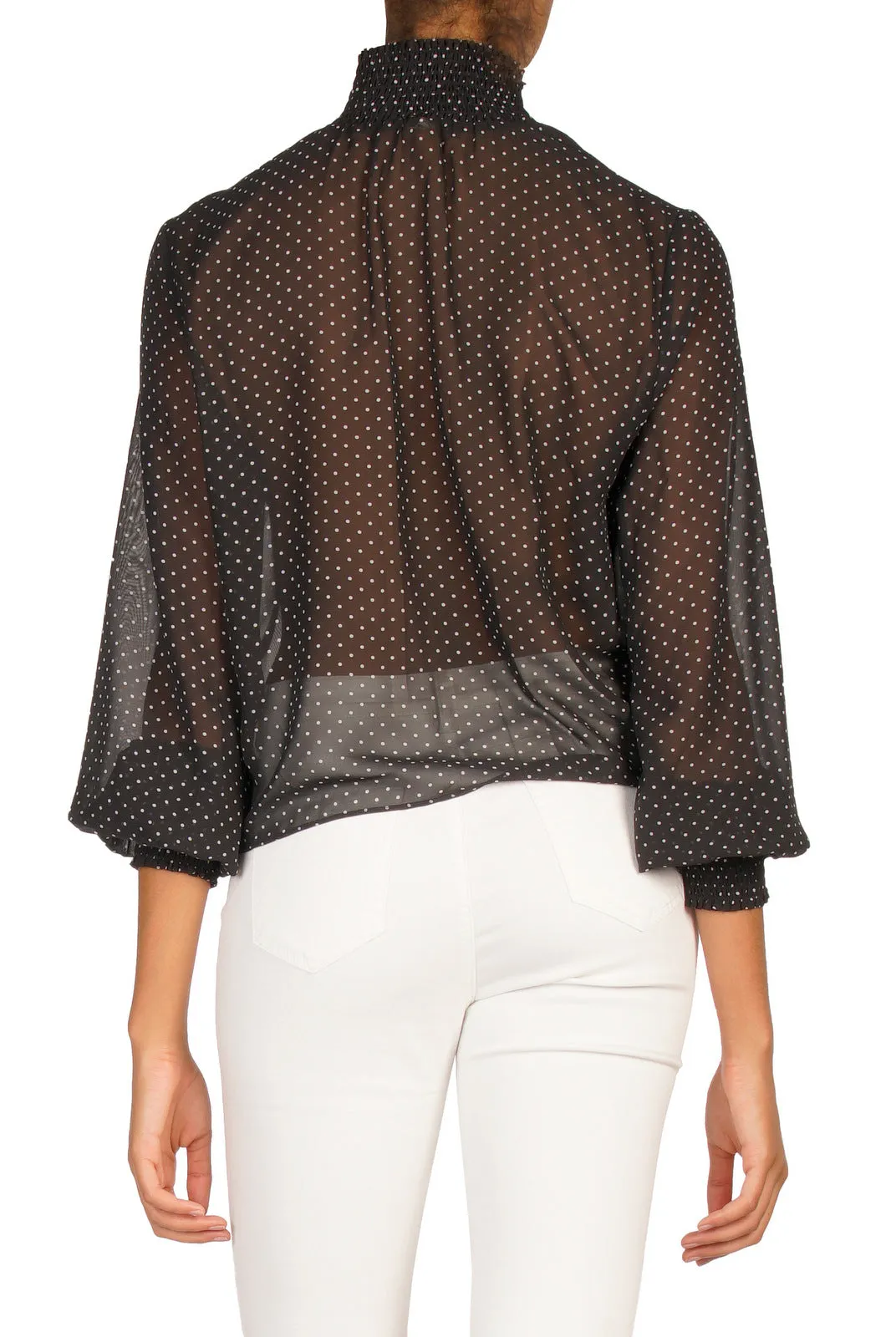 Smocked Long Sleeve Sheer Top