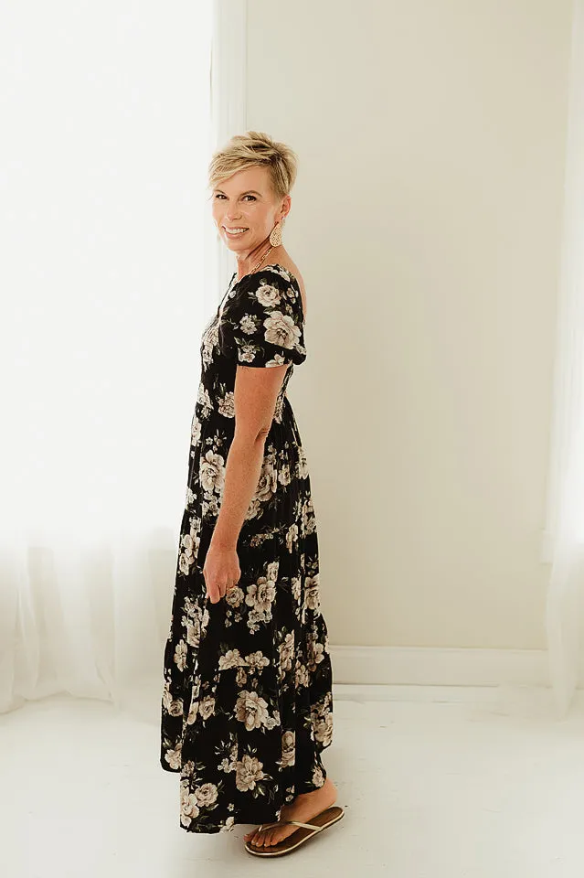 Square Tiered Floral Midi