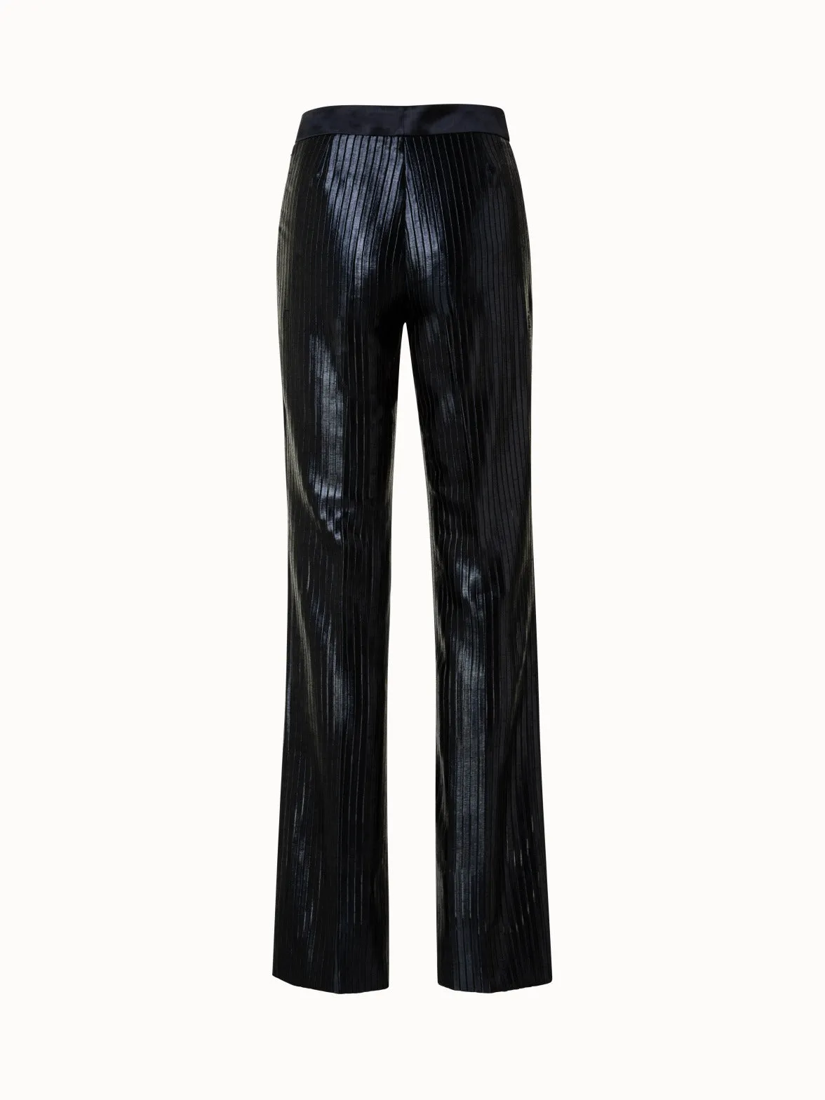 Straight Techno Pants with Striped Embroidery