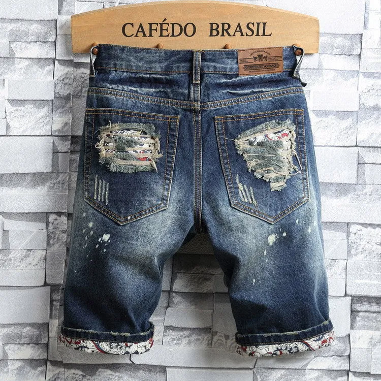 Summer Denim Pants Men knee length Ripped Shorts Trendy Teens Shorts