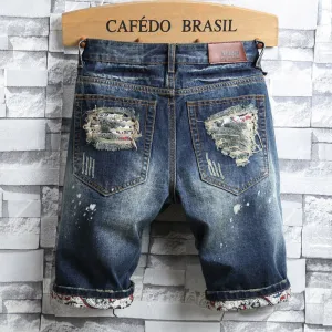 Summer Denim Pants Men knee length Ripped Shorts Trendy Teens Shorts
