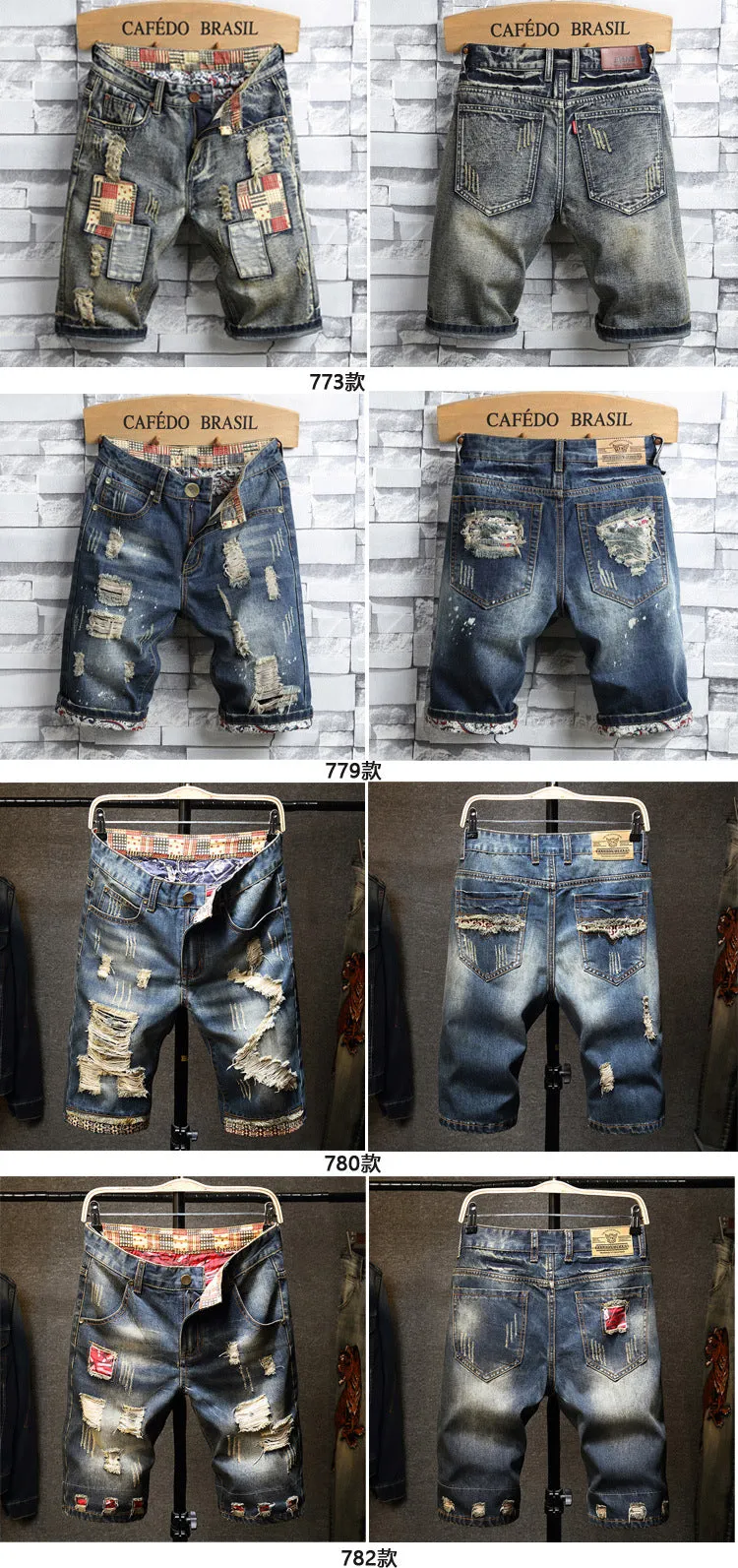 Summer Denim Pants Men knee length Ripped Shorts Trendy Teens Shorts