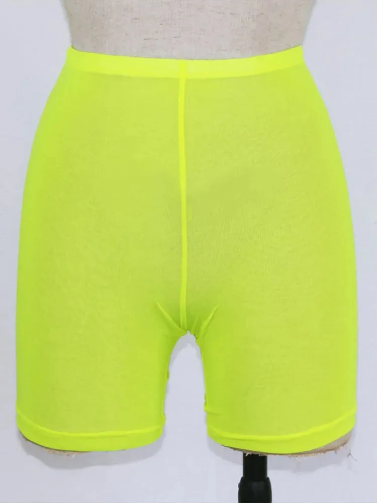 Summer Fashion Yellow Mesh Transparent High Waist Casual Shorts for Women - Sexy Ladies Summer Shorts