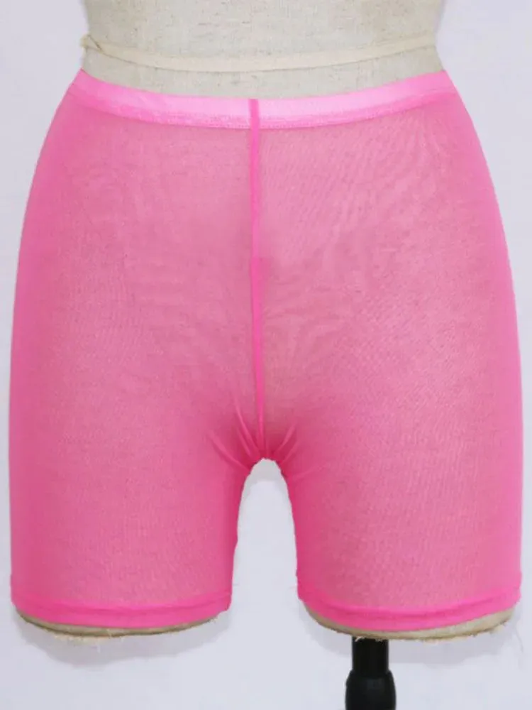 Summer Fashion Yellow Mesh Transparent High Waist Casual Shorts for Women - Sexy Ladies Summer Shorts