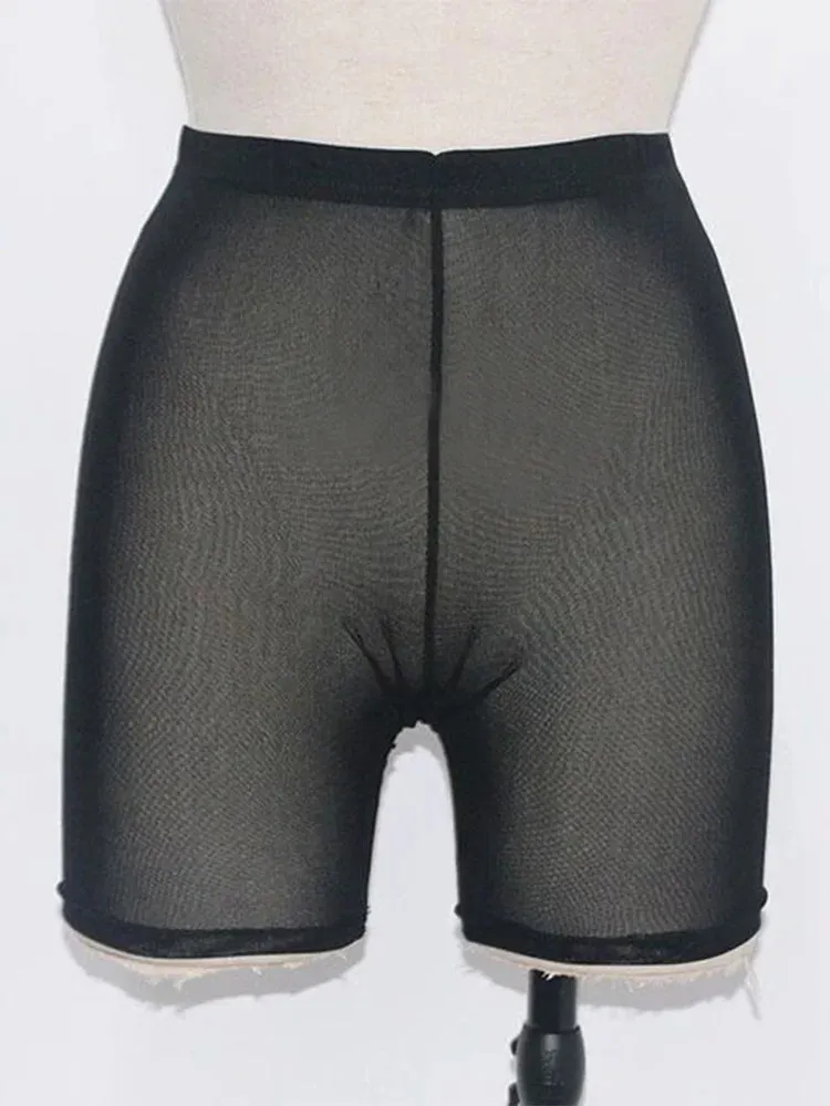 Summer Fashion Yellow Mesh Transparent High Waist Casual Shorts for Women - Sexy Ladies Summer Shorts