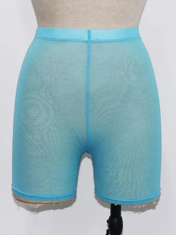 Summer Fashion Yellow Mesh Transparent High Waist Casual Shorts for Women - Sexy Ladies Summer Shorts