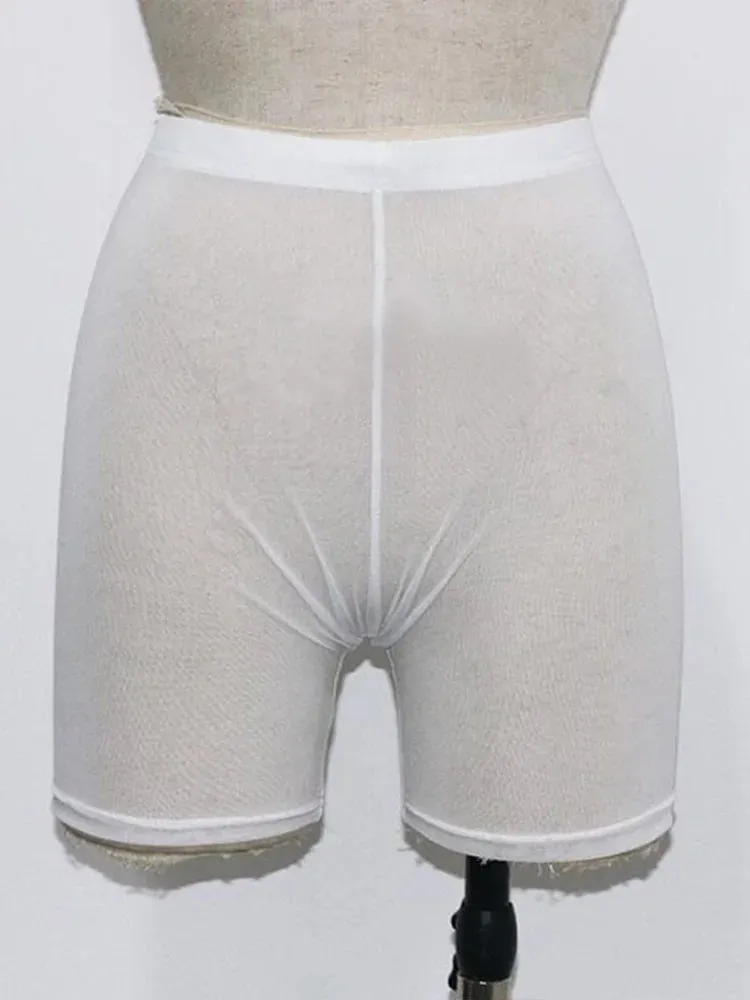 Summer Fashion Yellow Mesh Transparent High Waist Casual Shorts for Women - Sexy Ladies Summer Shorts