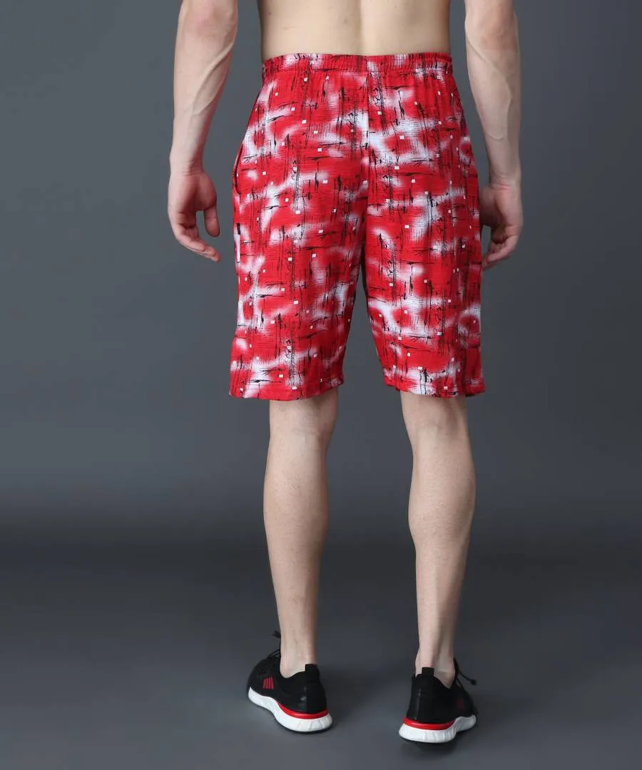 Trendy Cotton Hoisery Red Printed Regular Fit Shorts For Men