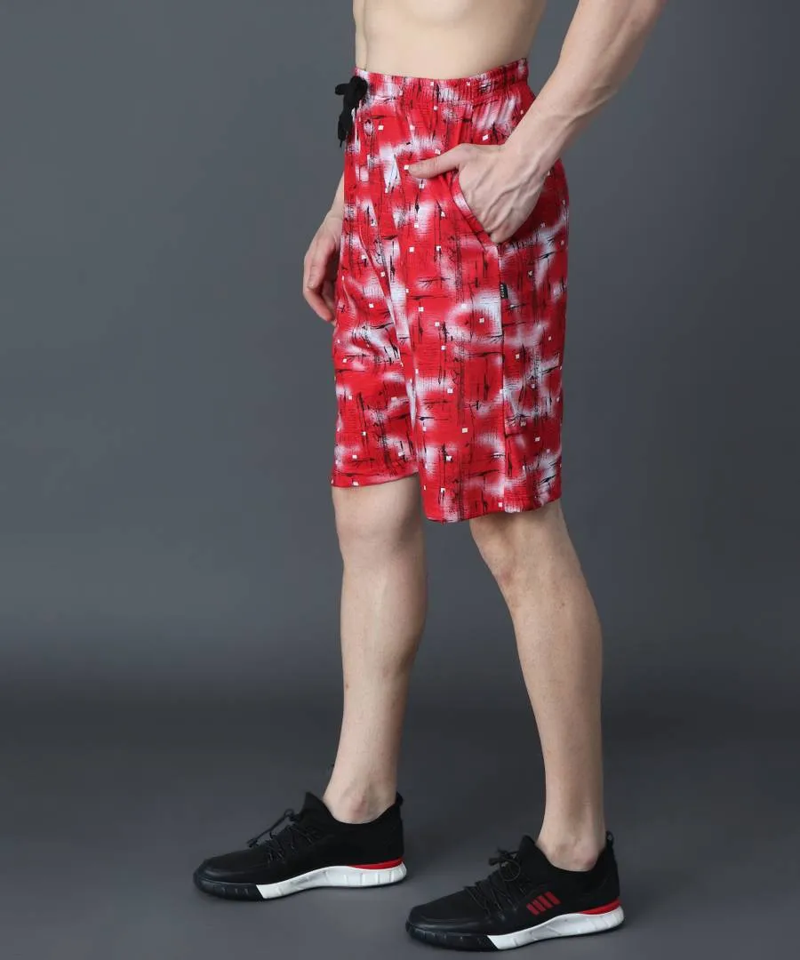 Trendy Cotton Hoisery Red Printed Regular Fit Shorts For Men