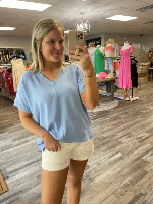 V-Neck Woven Top - Blue