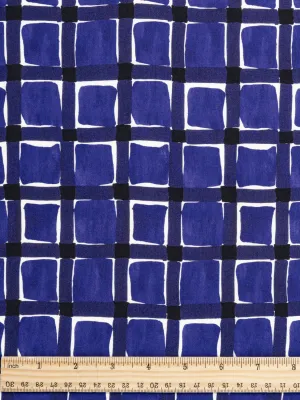 Watercolour Check Print Viscose - Blueberry   Cream - Swatch