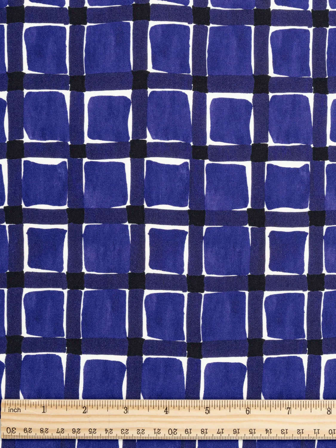 Watercolour Check Print Viscose - Blueberry   Cream - Swatch