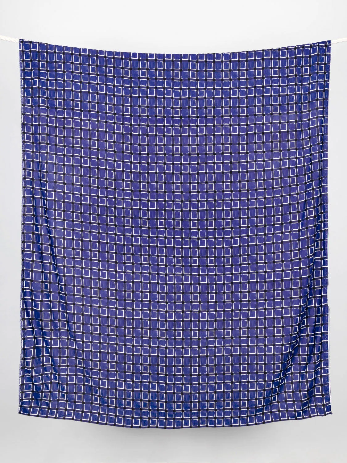 Watercolour Check Print Viscose - Blueberry   Cream - Swatch