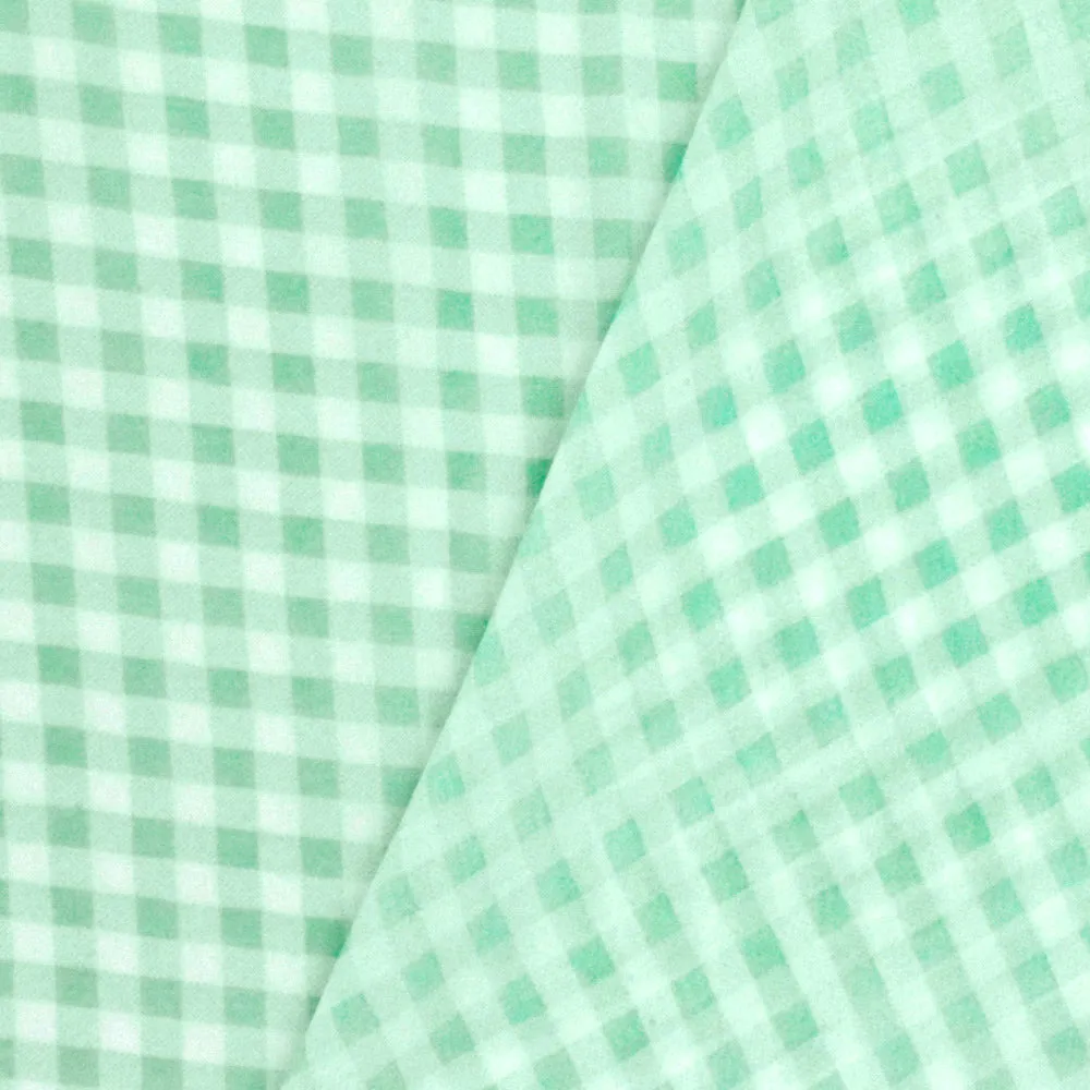 White-Green Gingham Printed Polyester Chiffon Woven Fabric