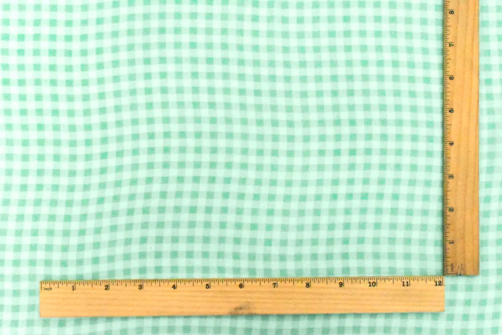 White-Green Gingham Printed Polyester Chiffon Woven Fabric