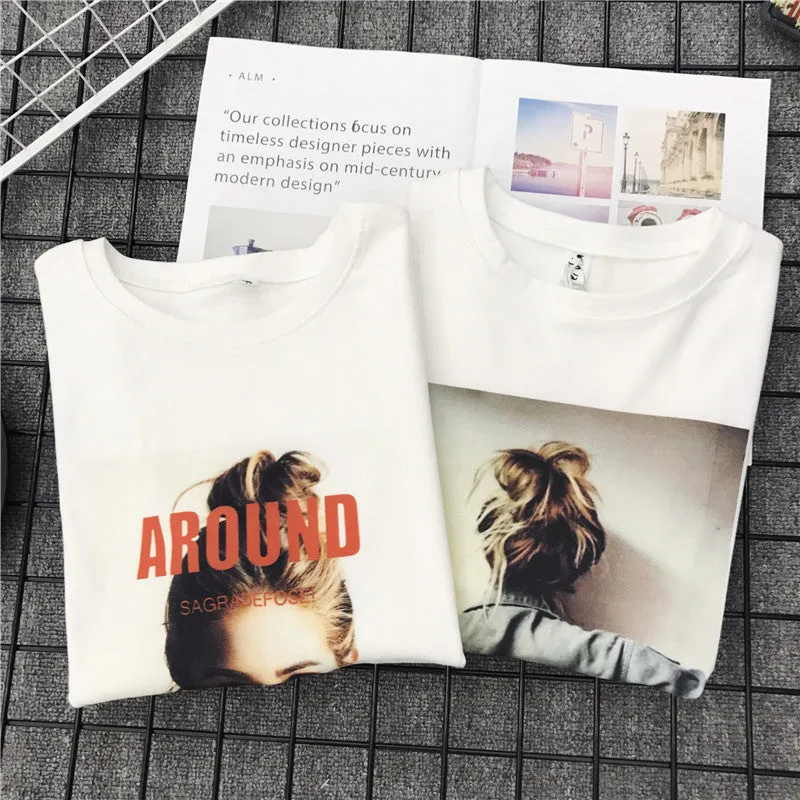 Women Student T-Shirt Summer Short Sleeve Loose Adorable Korean Feminine Cartoon All-Matching College Tops T-Shirt