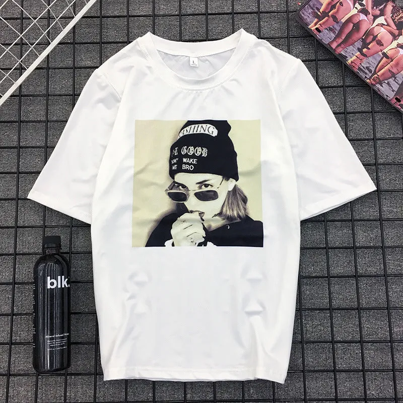 Women Student T-Shirt Summer Short Sleeve Loose Adorable Korean Feminine Cartoon All-Matching College Tops T-Shirt