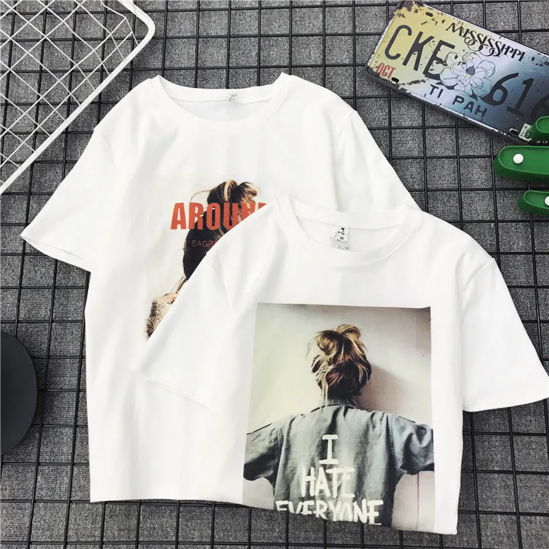 Women Student T-Shirt Summer Short Sleeve Loose Adorable Korean Feminine Cartoon All-Matching College Tops T-Shirt