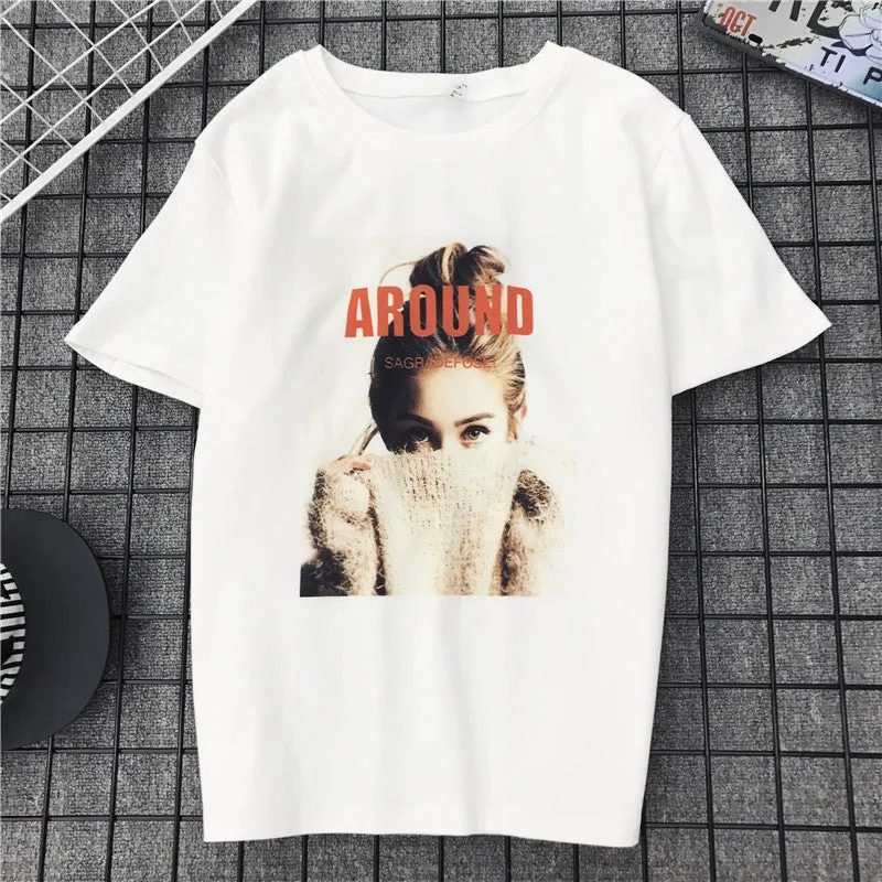 Women Student T-Shirt Summer Short Sleeve Loose Adorable Korean Feminine Cartoon All-Matching College Tops T-Shirt