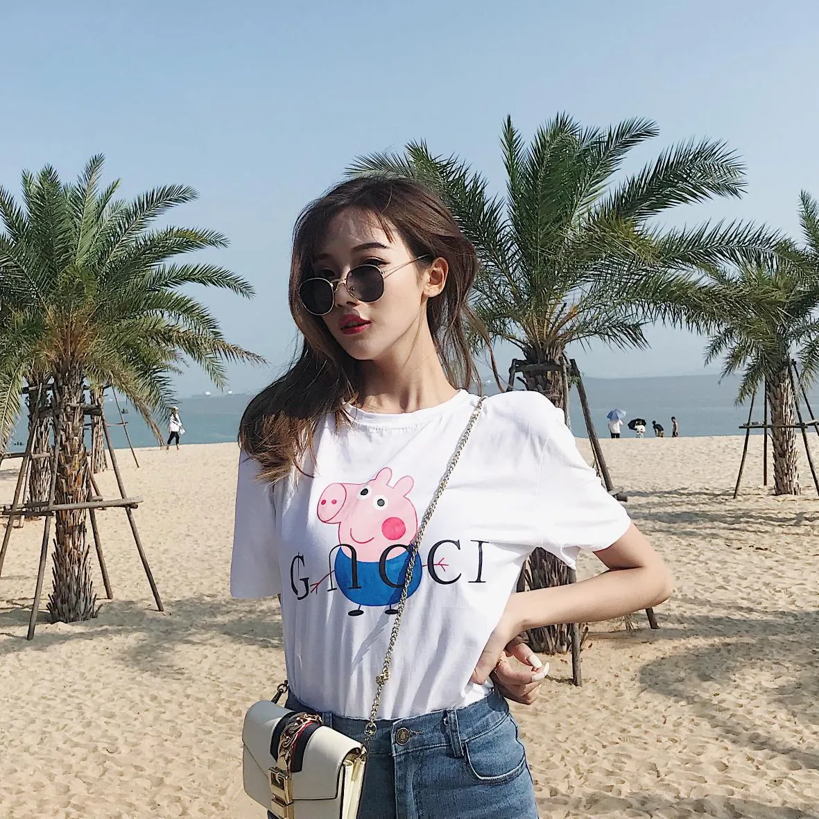 Women Student T-Shirt Summer Short Sleeve Loose Adorable Korean Feminine Cartoon All-Matching College Tops T-Shirt