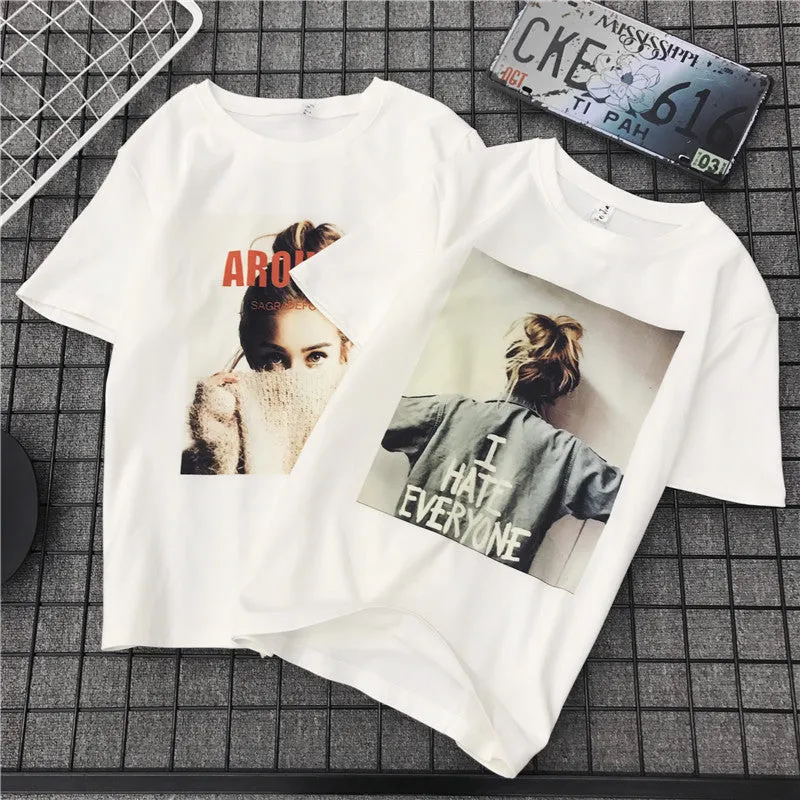 Women Student T-Shirt Summer Short Sleeve Loose Adorable Korean Feminine Cartoon All-Matching College Tops T-Shirt