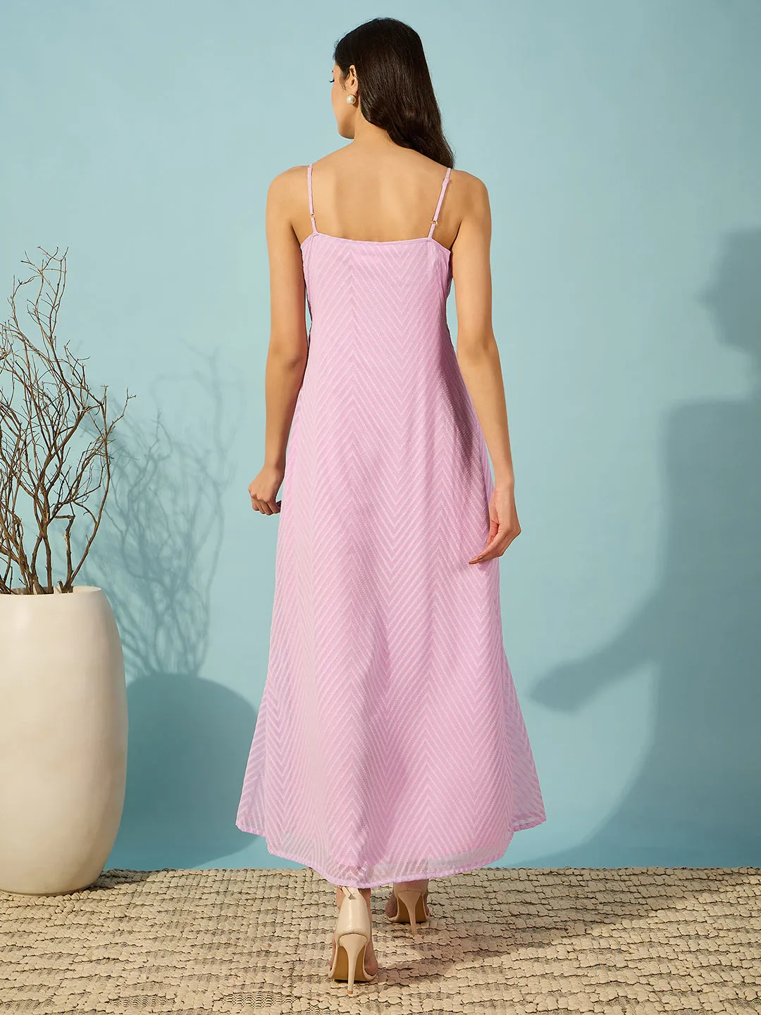 Women's Lavender Georgette Self Design Dress - The Kaftan Company