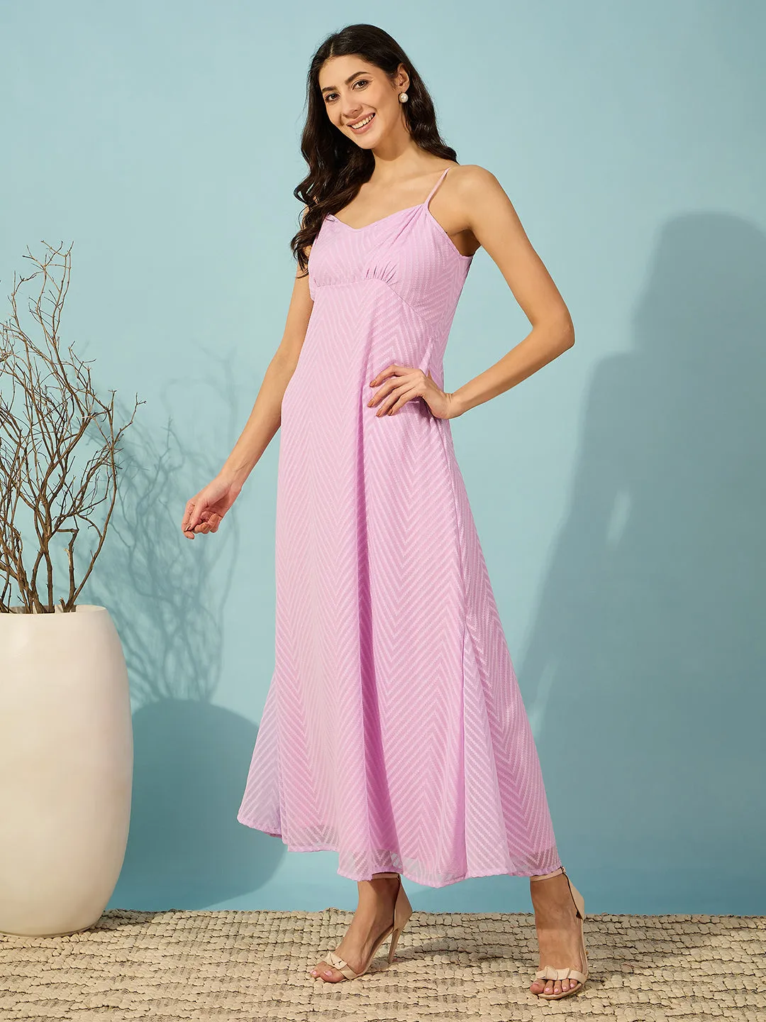 Women's Lavender Georgette Self Design Dress - The Kaftan Company