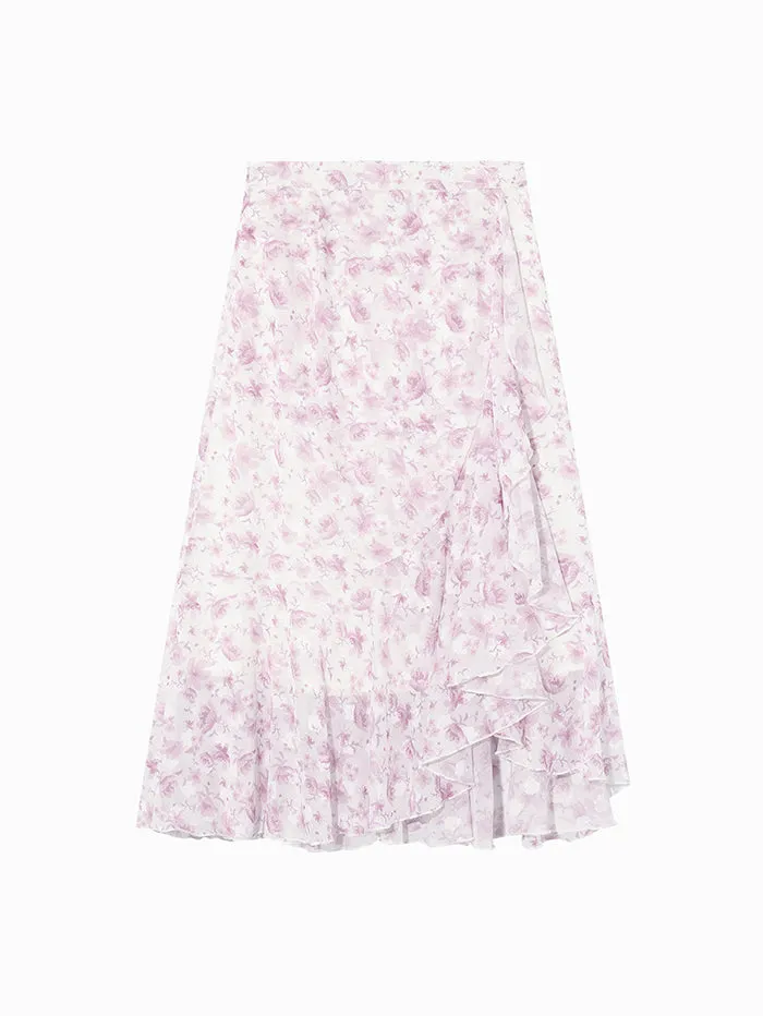 Women's Printed Skirt With Ruffles