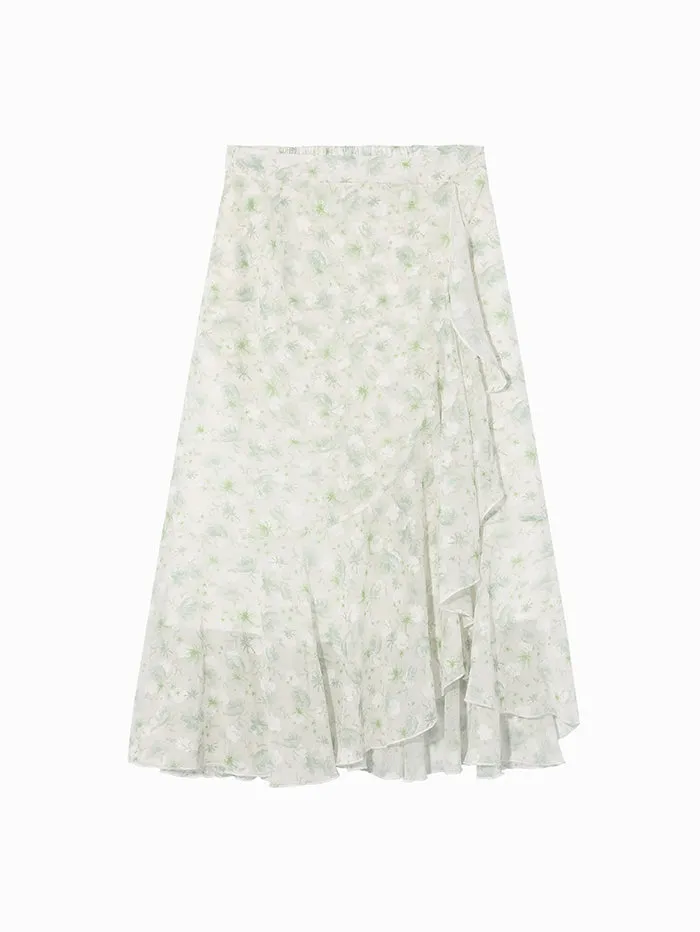 Women's Printed Skirt With Ruffles