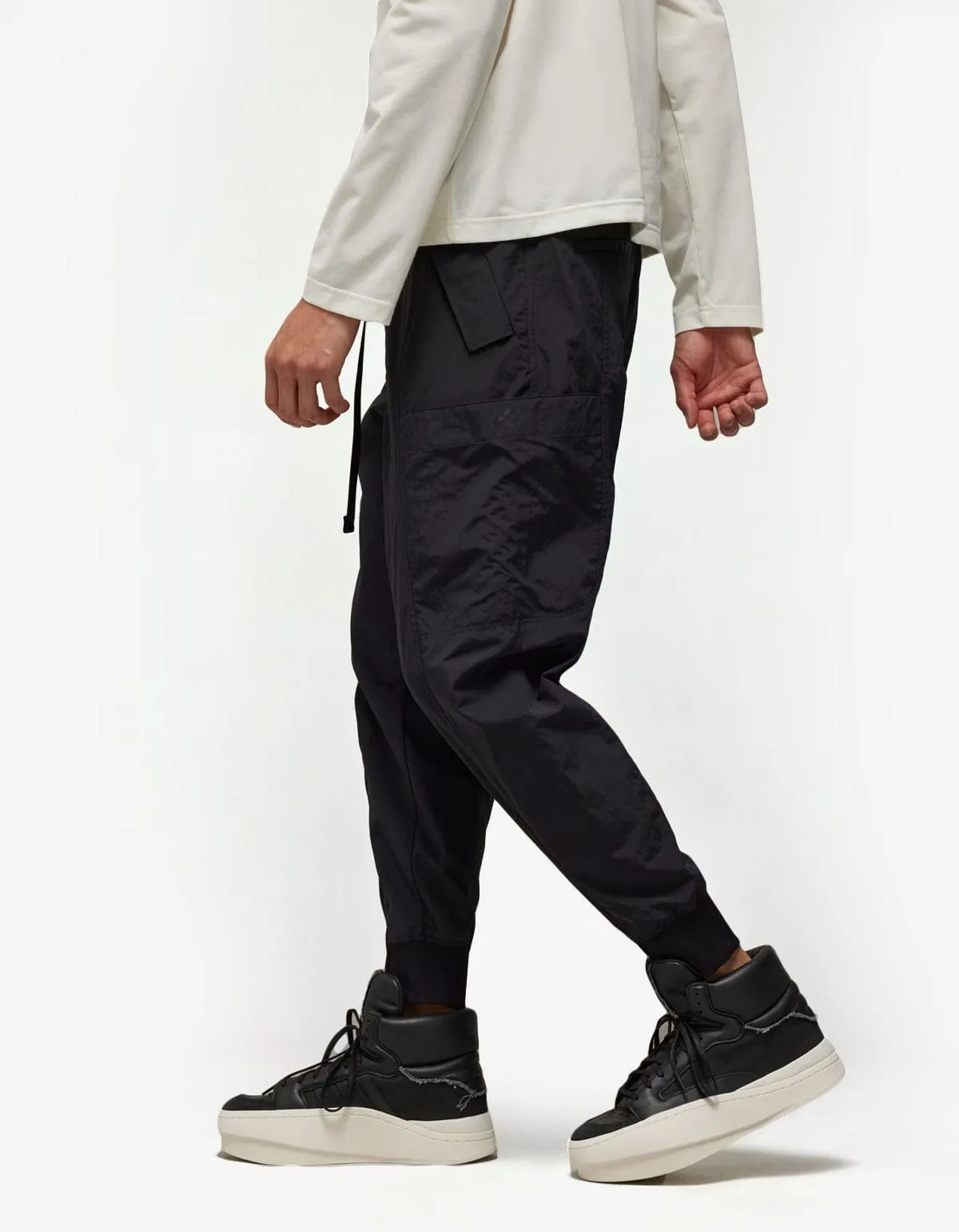 Y-3 Black Crinkle Nylon Cuffed Pants